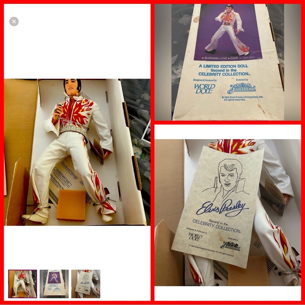 Vintage Elvis Presley World
Doll Burning Love 21" Doll
1984 w/ Inserts Rare